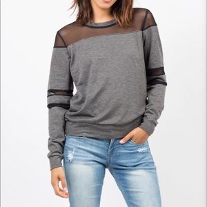 Bozzolo Black Mesh Detail Grey Gray Long Sleeve Top Women's Size S